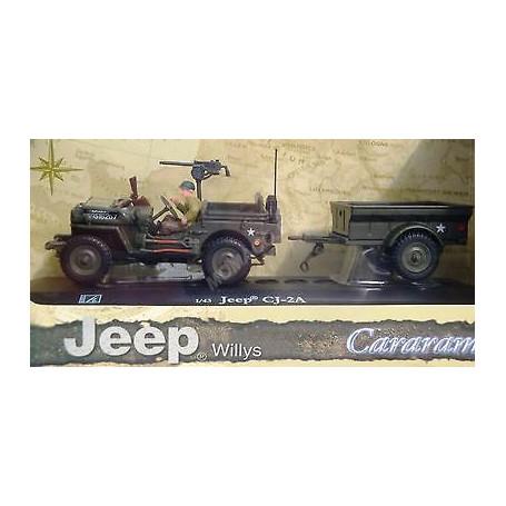 JEEP WILLYS US ARMY AVEC REMORQUE ET PERSONNAGE