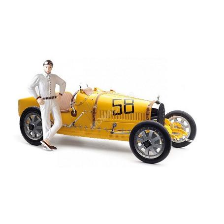 BUGATTI TYPE 35 58 GRAND PRIX JAUNE AVEC FIGURINE FEMME