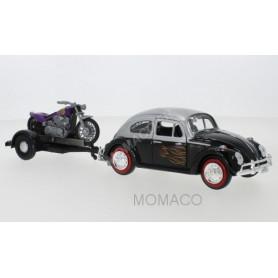 VOLKSWAGEN COCCINELLE AVEC REMORQUE MOTO 1966 NOIRE/ARGENT