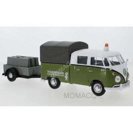 VOLKSWAGEN T1 DOUBLE CABINE AVEC REMORQUE BLANCHE/VERTE