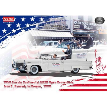 LINCOLN CONTINENTAL MARK III CONVERTIBLE OUVERT 1958 AVEC FIGURINE JF. KENNEDY EN OREGON 1960 (REFABRICATION)