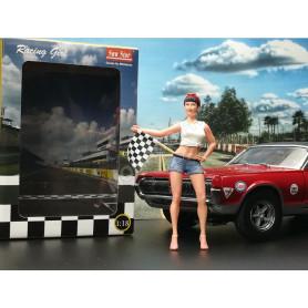 FIGURINE RACING GIRL AVEC DRAPEAU A DAMIER