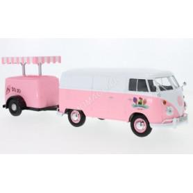 VOLKSWAGEN T1 DELIVERY VAN AVEC REMORQUE FRIGORIFIQUE ROSE/BLANC