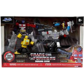 NANO SCENE AVEC NANO-METALFIGS "TRANSFORMES - OPTIMUS/BUMBLEBEE/STARSCREAM/MEGATRON - DIORAMA SCENE