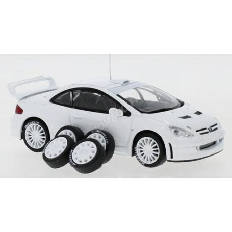 PEUGEOT 307 WRC AVEC 2 PAIRES DE ROUES SUPPLEMENTAIRES ET AILERON ARRIERE BLANC