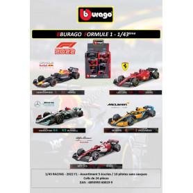 DISPLAY DE 24 PIECES : VEHICULES "RACING F1 - 2022 - 5 ECURIES" (BOITAGE SOUPLE) (EPUISE)