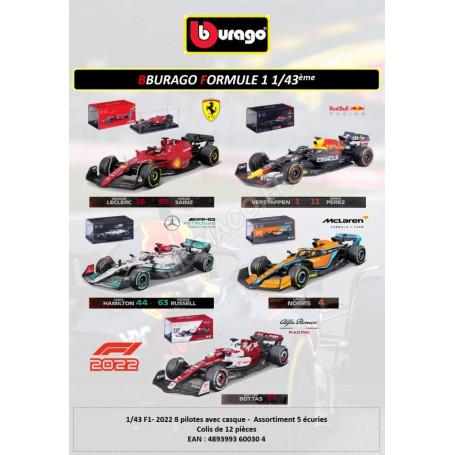 DISPLAY DE 12 PIECES : VEHICULES "RACING F1 - 2022 - 5 ECURIES" (PACKAGING PREMIUM) (EPUISE)