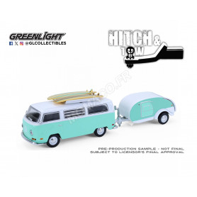 VOLKSWAGEN T2 AVEC CARAVANNE ET PLANCHE DE SURF 1971 (EPUISE)