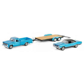 SET DE VEHICULES : DODGE D-200 1967 AVEC PLYMOUTH GTX 1969 AVEC REMORQUE "GRAVEYARD CARS (2012-2024)"
