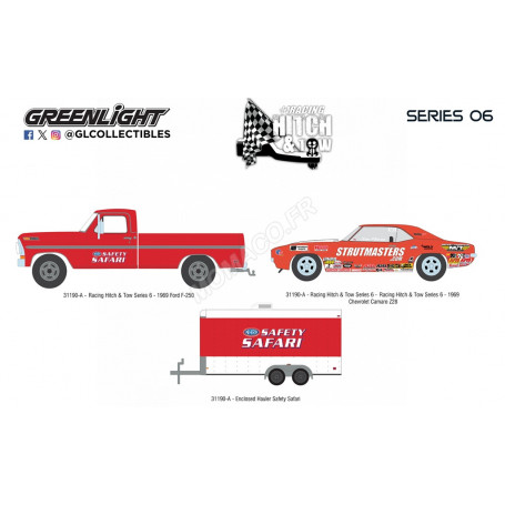 SET DE VEHICULES : FORD F-250 1969 AVEC CHEVROLET CAMARO Z/28 "DAN FLETCHER" ET REMORQUE