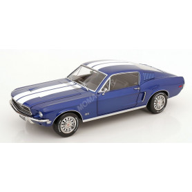 FORD MUSTANG GT FASTBACK 1968 BLEU METALLISE BANDES BLANCHES