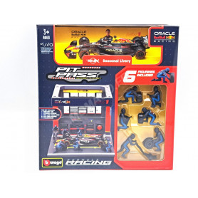 SET PIT STOP : FIGURINES MECANICIENS AVEC STAND ET ACCESSOIRES RED BULL VERSTAPPEN