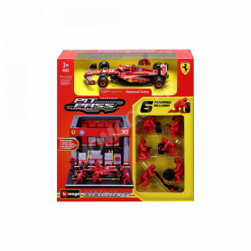 SET PIT STOP : FIGURINES MECANICIENS AVEC STAND ET ACCESSOIRES FERRARI LECLERC