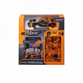 SET PIT STOP : FIGURINES MECANICIENS AVEC STAND ET ACCESSOIRES MC LAREN NORRIS