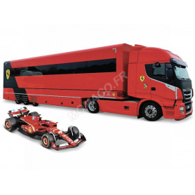 CAMION DE TRANSPORT IVECO S-WAY 570 FERRARI AVEC UN VEHICULE FORMULE 1 SF24 ALEATOIRE INCLUS