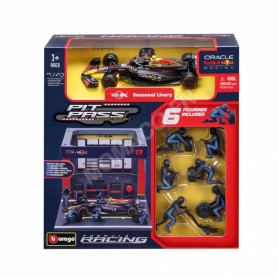 SET PIT STOP : FIGURINES MECANICIENS AVEC STAND ET ACCESSOIRES RED BULL F1 RB20 PEREZ