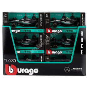 DISPLAY DE 12 PIECES : MERCEDES GP F1 W16 TEAM AMG PETRONAS MOTORSPORT 12 ET 63 2025 (BOITAGE SOUPLE)