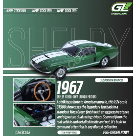 FORD MUSTANG SHELBY GT500 1967 VERT "DARK MOSS GREEN" BANDES BLANCHES