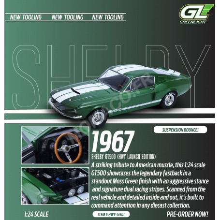FORD MUSTANG SHELBY GT500 1967 VERT "DARK MOSS GREEN" BANDES BLANCHES