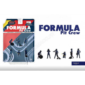 SET DE FIGURINE : 6 PERSONNAGES "FORMULE 1 - PIT CREW" EQUIPE BLEUE