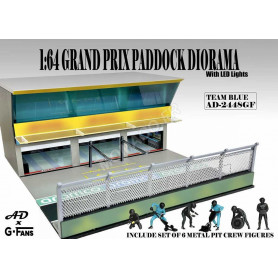 SET DE FIGURINE + PADDOCK : 6 PERSONNAGES "FORMULE 1 - PIT CREW" AVEC PADDOCK ET ECLAIRAGE - EQUIPE NOIR