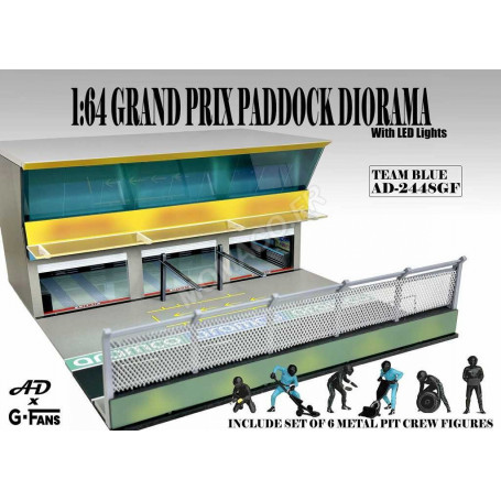 SET DE FIGURINE + PADDOCK : 6 PERSONNAGES "FORMULE 1 - PIT CREW" AVEC PADDOCK ET ECLAIRAGE - EQUIPE NOIR