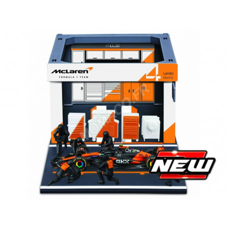 SET PIT STOP : FIGURINES MECANICIENS AVEC STAND ET ACCESSOIRES MC LAREN F1 MCL39 NORRIS