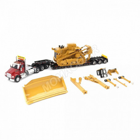 KENWORTH T880 AVEC REMORQUE PORTE-ENGINS AVEC D11R BULLDOZER ET ACCESSOIRES