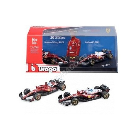 SET DE 2 PIECES : FERRARI F1 SF-25 TEAM SCUDERIA FERRARI HP 16 CHARLES LECLERC 2025 - 2 VERSIONS (PACKAGING PREMIUM)