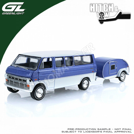 FORD CLUB WAGON 1974 BLEU AVEC REMORQUE